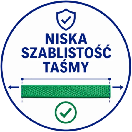 Ikona przedstawiająca prosty odcinek taśmy PP o niskiej szablistości i stabilnym prowadzeniu