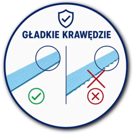 Ikona porównująca gładką krawędź taśmy PP z krawędzią postrzępioną