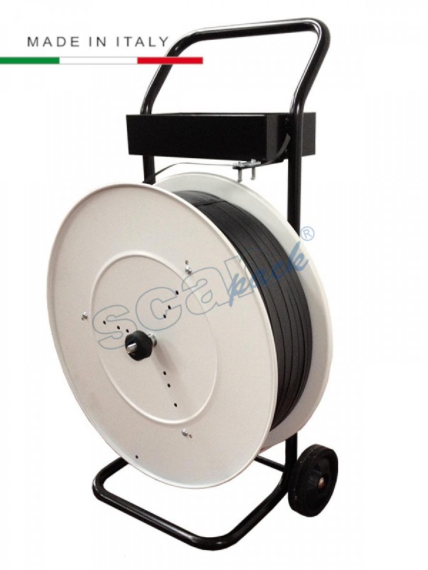 Odwijacz do tworzywowych taśm spinających o średnicach
wewnętrznych 140 - 200 -280 - 395 - 406mm, oraz o
średnicy zewnętrznej do 600mm. Kółka 125mm